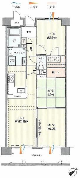 Floor plan. 3LDK, Price 18.3 million yen, Occupied area 62.09 sq m , Balcony area 8.1 sq m