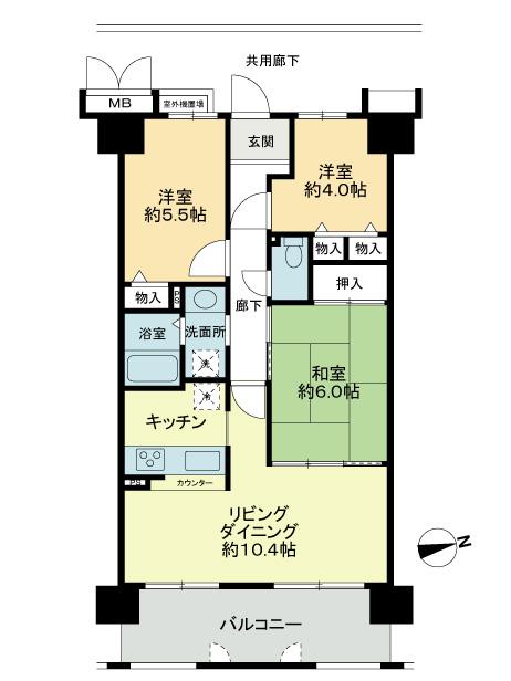 Floor plan. 3LDK, Price 19,800,000 yen, Footprint 63 sq m , Balcony area 11.4 sq m