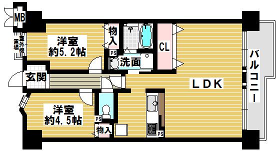 Floor plan. 2LDK, Price 13.5 million yen, Occupied area 59.85 sq m , Balcony area 9.93 sq m