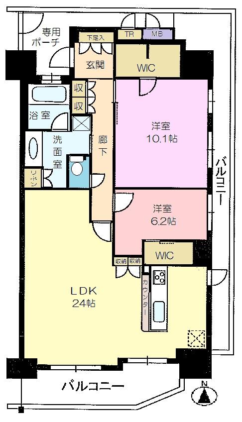 Floor plan. 2LDK, Price 33,500,000 yen, Occupied area 92.97 sq m , Balcony area 26.31 sq m