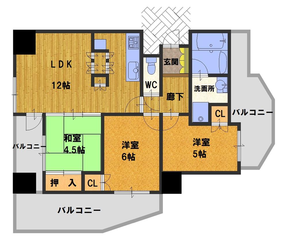 Floor plan. 3LDK, Price 21.9 million yen, Occupied area 61.52 sq m , Balcony area 22.79 sq m Pets OK ☆ Corner room ☆ 3LDK ☆ 61.52 sq m  ☆ Balcony 22.79 sq m  ☆