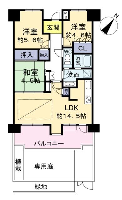 Floor plan. 3LDK, Price 23.6 million yen, Occupied area 66.61 sq m , Balcony area 10.61 sq m private garden!