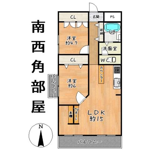 Floor plan. 2LDK, Price 12.8 million yen, Occupied area 60.48 sq m , Balcony area 7.14 sq m