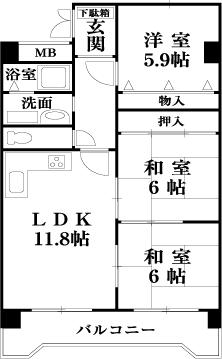 Floor plan. 3LDK, Price 10.8 million yen, Occupied area 66.48 sq m , Balcony area 9.12 sq m