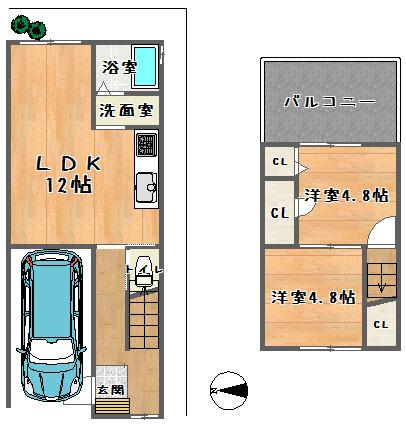 Floor plan. 14.5 million yen, 2LDK, Land area 49.55 sq m , Building area 55.36 sq m