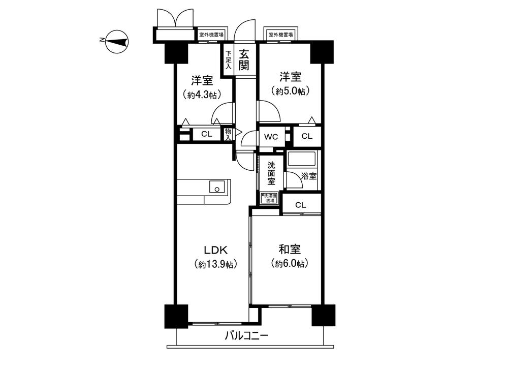 Floor plan. 3LDK, Price 19,800,000 yen, Occupied area 61.59 sq m , Balcony area 7.38 sq m