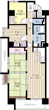 Floor plan. 4LDK, Price 14.8 million yen, Occupied area 78.57 sq m , Balcony area 12.99 sq m