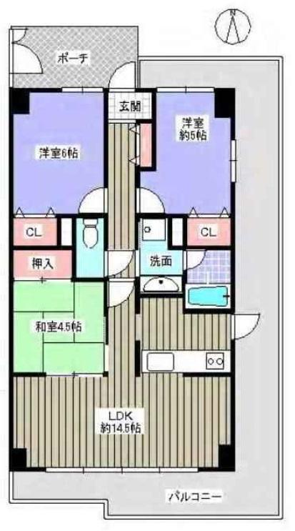 Floor plan. 3LDK, Price 21,800,000 yen, Occupied area 65.36 sq m , Balcony area 22.17 sq m angle room 3LDK