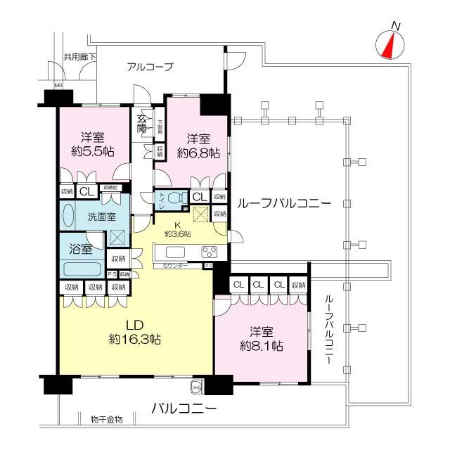 Floor plan. 3LDK, Price 39,800,000 yen, Occupied area 88.41 sq m , Balcony area 22.23 sq m
