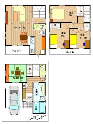 Floor plan. (A No. land), Price 25,800,000 yen, 4LDK, Land area 56.95 sq m , Building area 111.16 sq m