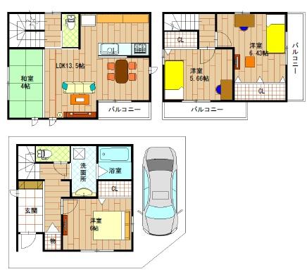 Floor plan. (B No. land), Price 27,800,000 yen, 4LDK, Land area 57.11 sq m , Building area 98.06 sq m