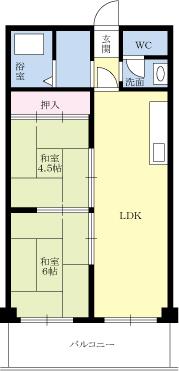 Floor plan. 2LDK, Price 7.8 million yen, Occupied area 45.28 sq m , Balcony area is a 5 sq m pet breeding possible of the top floor of the apartment rooms.