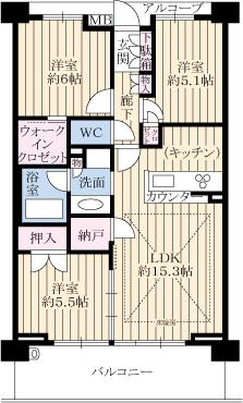 Floor plan. 3LDK, Price 31,800,000 yen, Occupied area 70.66 sq m , Balcony area 12.24 sq m fully equipped! Is a south-facing room.