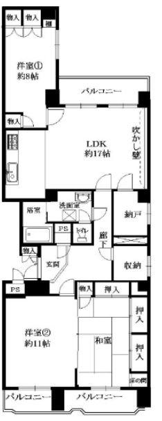 Floor plan. 3LDK + S (storeroom), Price 18,800,000 yen, Footprint 113.08 sq m , Balcony area 10.53 sq m