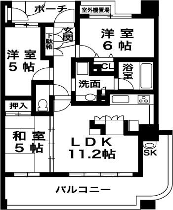 Floor plan. 3LDK, Price 20 million yen, Occupied area 61.54 sq m , Balcony area 19.75 sq m