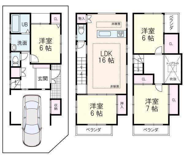 Floor plan. 37,800,000 yen, 4LDK, Land area 67 sq m , Building area 121.31 sq m southeast corner lot