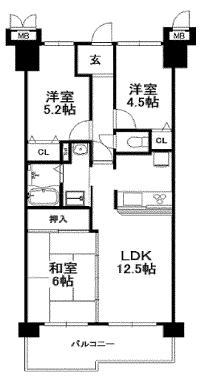 Floor plan. 3LDK, Price 12.8 million yen, Occupied area 59.85 sq m , Although balcony area 9.93 sq m black-and-white drawings, Because the contents of renovated, Please check the room at the local.