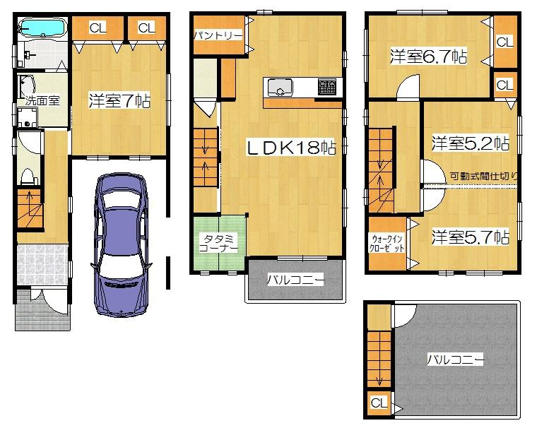 Floor plan. 32,800,000 yen, 4LDK, Land area 65.86 sq m , Building area 112.38 sq m A No. land
