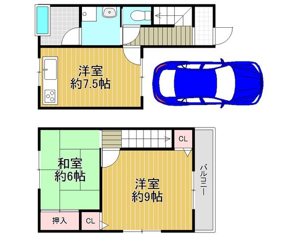 Floor plan. 16.2 million yen, 2LDK, Land area 46.59 sq m , Spacious living space in the building area 48.76 sq m total living room with storage space