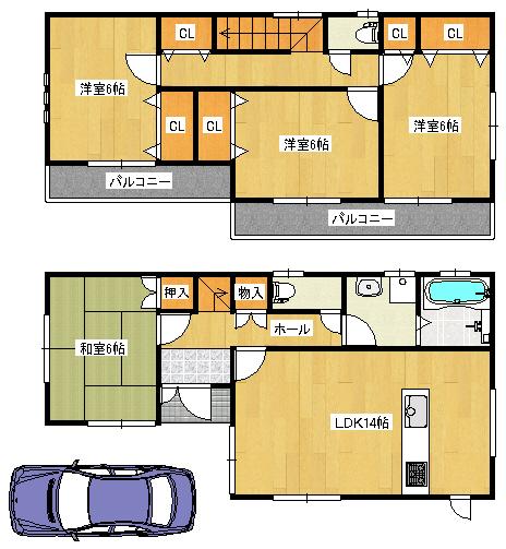Floor plan. 34,800,000 yen, 4LDK, Land area 91.83 sq m , Building area 95.22 sq m   ◆ Floor plan