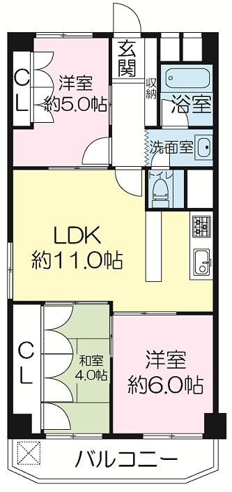 Floor plan. 3LDK, Price 12.8 million yen, Footprint 59.4 sq m , Balcony area 6.36 sq m
