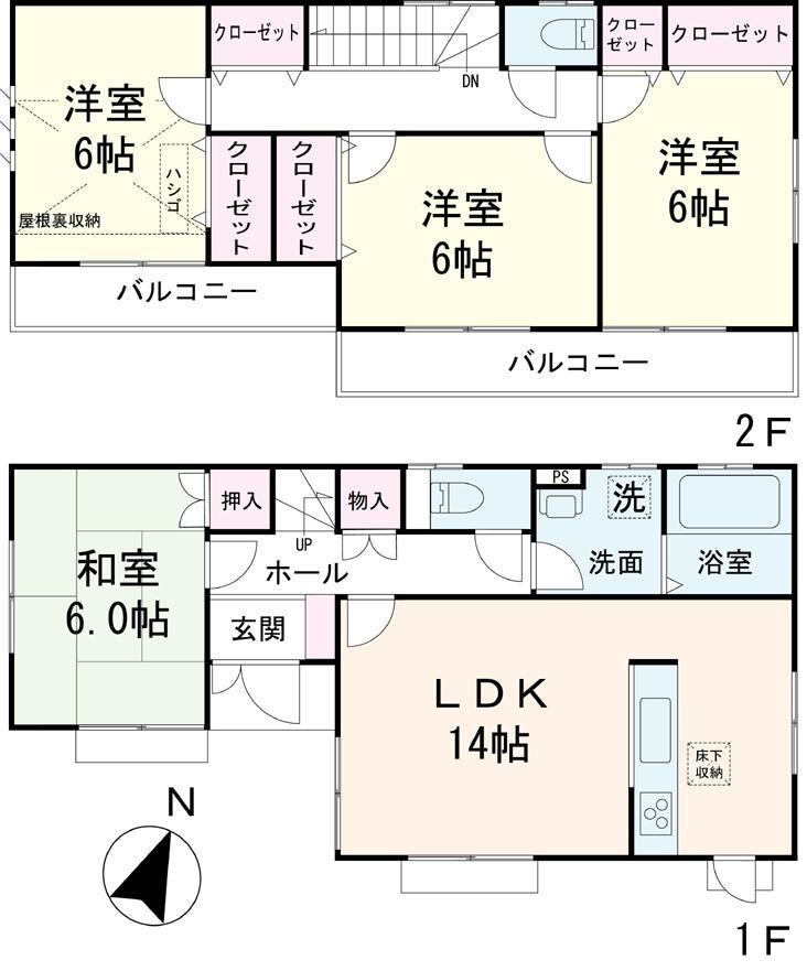 Floor plan. (1 Building), Price 34,800,000 yen, 4LDK, Land area 91.83 sq m , Building area 95.22 sq m