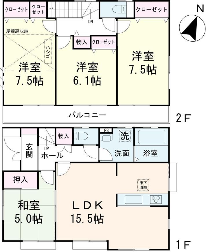Floor plan. (Building 2), Price 36,800,000 yen, 4LDK, Land area 91.84 sq m , Building area 97.71 sq m