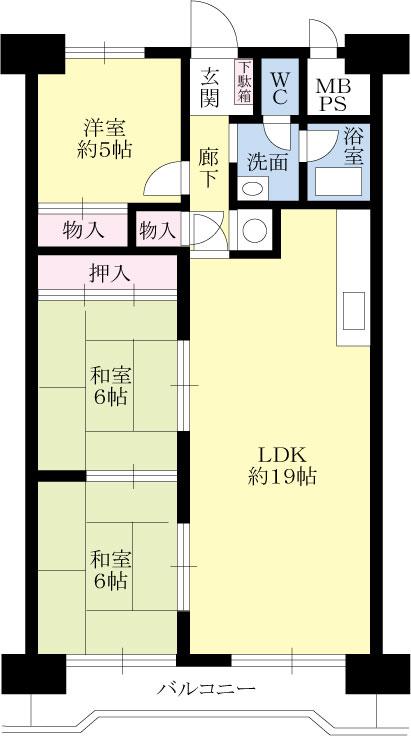 Floor plan. 3LDK, Price 12.8 million yen, Footprint 76.7 sq m , Balcony area 8.24 sq m