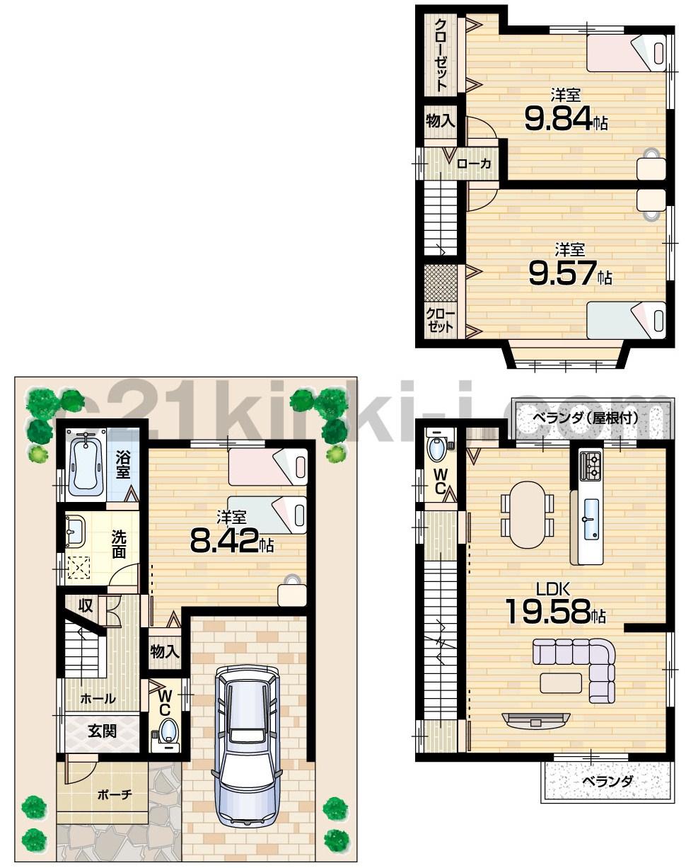 Floor plan. (No. 4 locations), Price 24.4 million yen, 3LDK, Land area 64.95 sq m , Building area 122.39 sq m