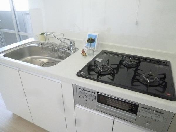 Kitchen. Gas stove is a 3-neck type
