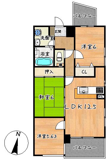 Floor plan. 3LDK+S, Price 19 million yen, Occupied area 64.87 sq m , Balcony area 9.16 sq m