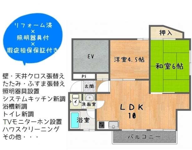 Floor plan. 2LDK, Price 8.3 million yen, Occupied area 47.79 sq m , Balcony area 6.3 sq m