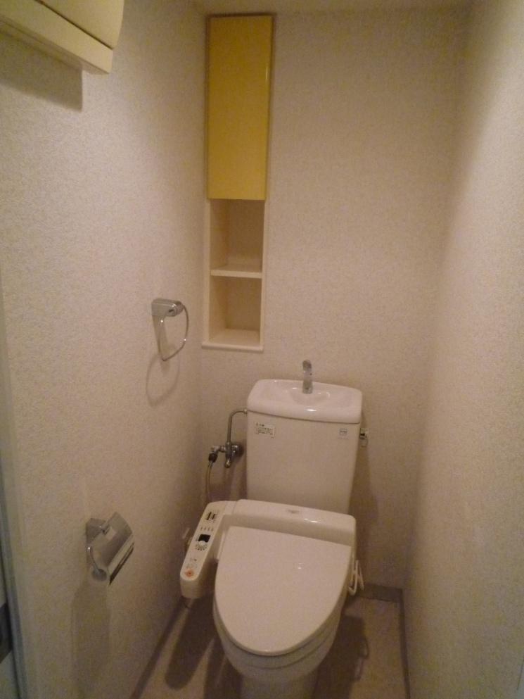 Toilet. It is with a toilet seat bidet. Not troubled in the storeroom because there is also a storage shelf.