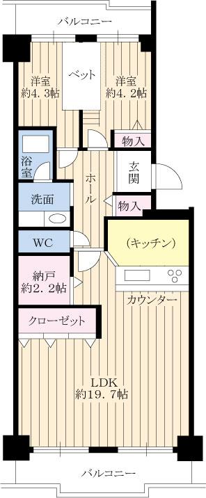 Floor plan. 2LDK + S (storeroom), Price 13.8 million yen, Occupied area 67.03 sq m , Balcony area 13.22 sq m