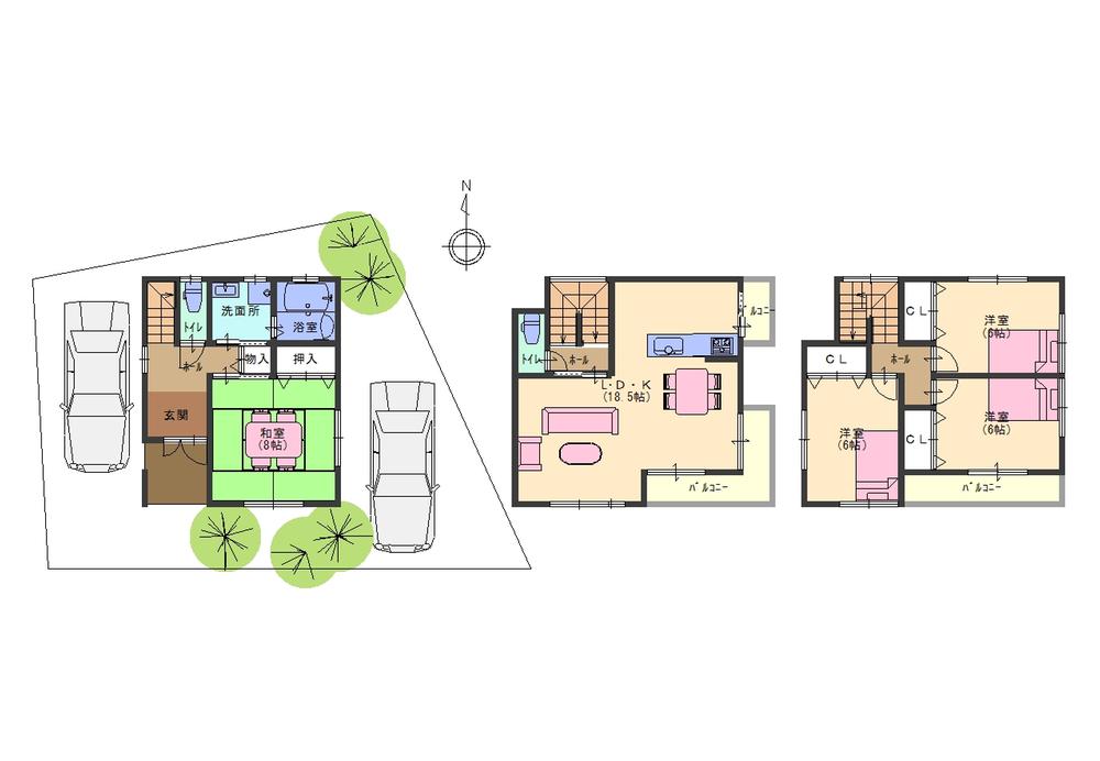 Building plan example (floor plan). Three-story Mato plan view