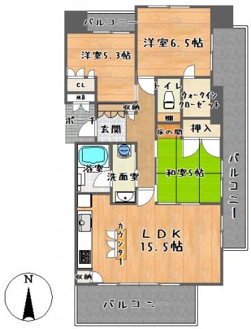 Floor plan. 3LDK, Price 28,900,000 yen, Occupied area 73.29 sq m , Balcony area 25.4 sq m