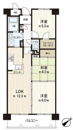 Floor plan. 3LDK, Price 18.3 million yen, Occupied area 62.09 sq m , Balcony area 8.1 sq m