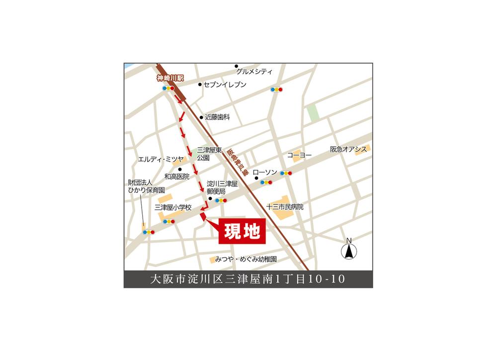 Local guide map. Hankyu Kobe Line "Kanzaki" is the station walk 6 minutes. 