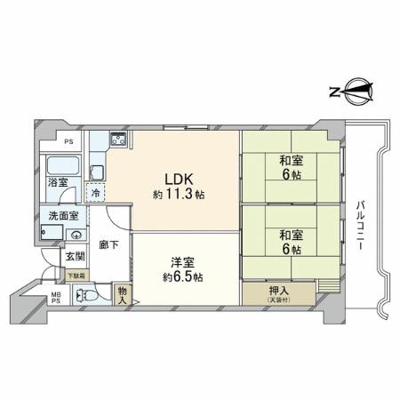 Floor plan. 3LDK, Price 13.5 million yen, Occupied area 67.45 sq m , Balcony area 8.5 sq m