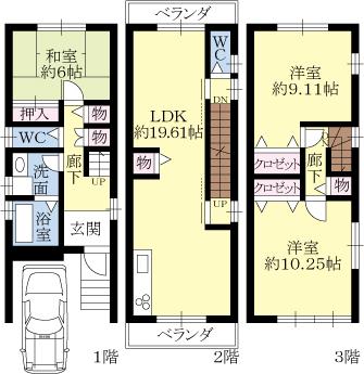 Floor plan. 28 million yen, 3LDK, Land area 60.21 sq m , Building area 118.83 sq m each room 6 quires more, Housed plenty of spacious 3LDK