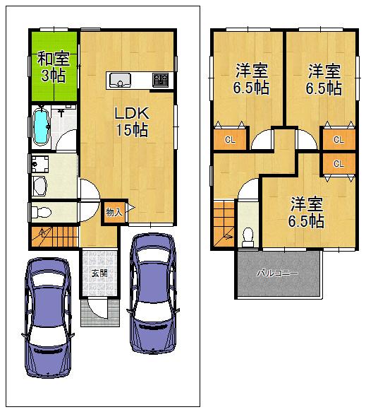 Floor plan. 39,800,000 yen, 4LDK, Land area 85.51 sq m , Building area 90.04 sq m convenient parking space two possible even when the visitor