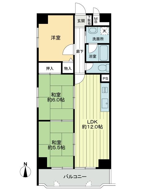 Floor plan. 3LDK, Price 14.8 million yen, Occupied area 63.72 sq m , Balcony area 7.86 sq m