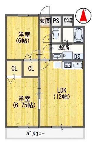 Floor plan. 2LDK, Price 12.8 million yen, Occupied area 59.52 sq m , Balcony area 6.4 sq m