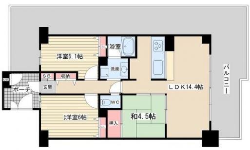 Floor plan. 3LDK, Price 21,800,000 yen, Occupied area 65.36 sq m , Balcony area 22.1 sq m