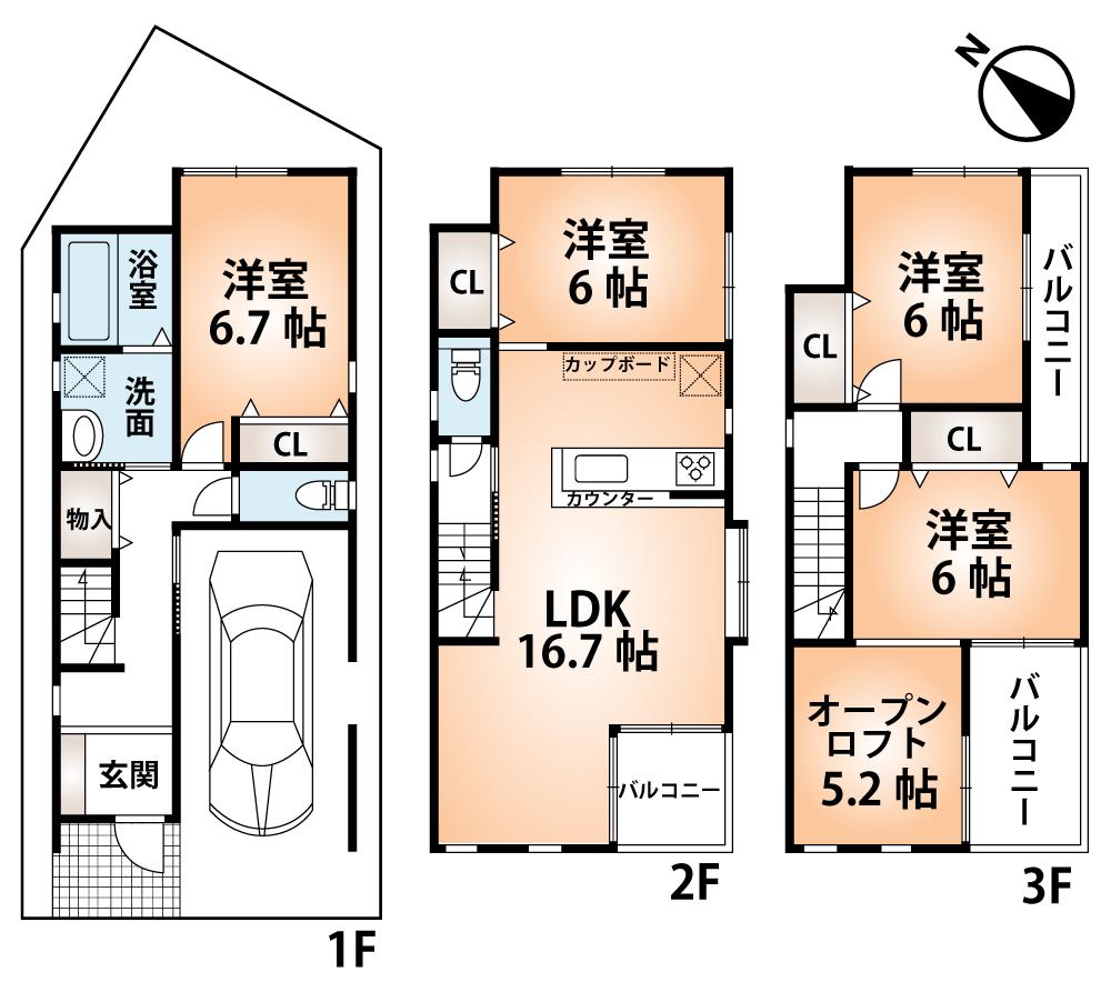 Floor plan. (No. 7 locations), Price 35,500,000 yen, 4LDK, Land area 67.86 sq m , Building area 124.47 sq m