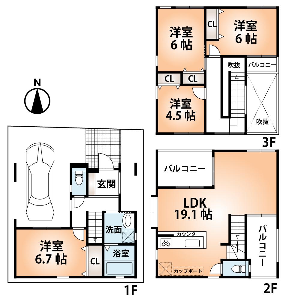 Floor plan. (No. 15 locations), Price 34,900,000 yen, 4LDK, Land area 66.19 sq m , Building area 117.19 sq m