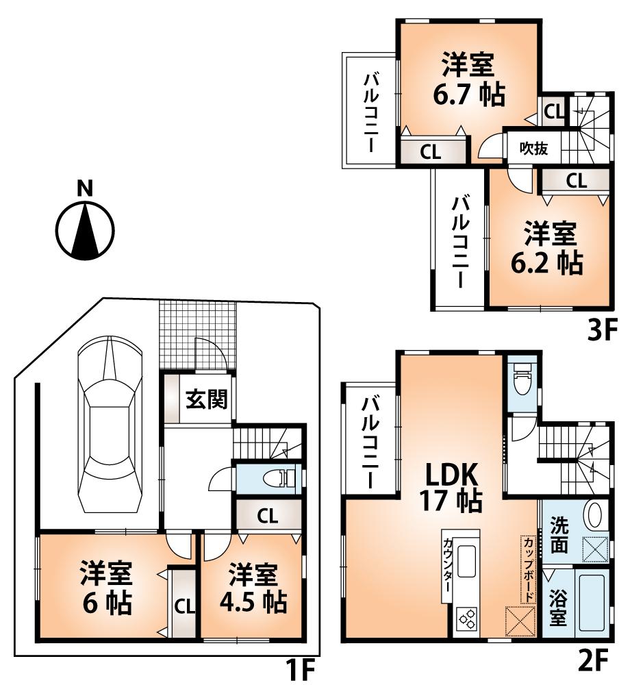 Floor plan. (No. 16 locations), Price 36.5 million yen, 4LDK, Land area 66.19 sq m , Building area 117.19 sq m