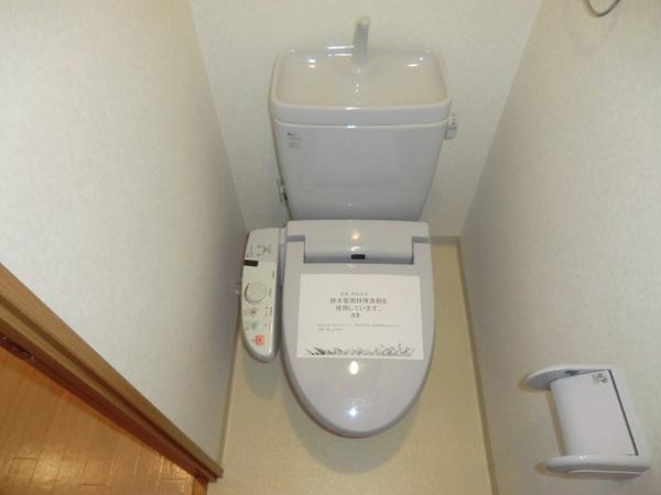 Toilet. Is a warm water washing toilet seat mounted. 