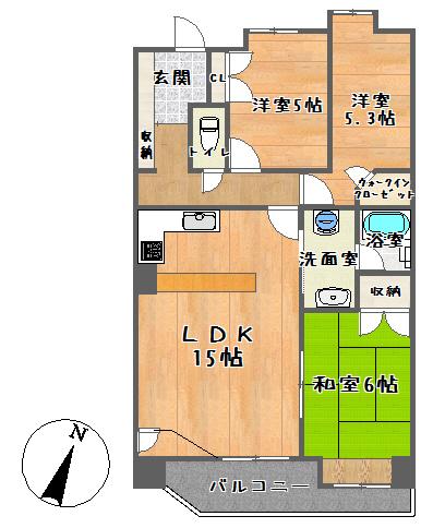 Floor plan. 3LDK, Price 24,900,000 yen, Occupied area 73.28 sq m , Balcony area 9.56 sq m