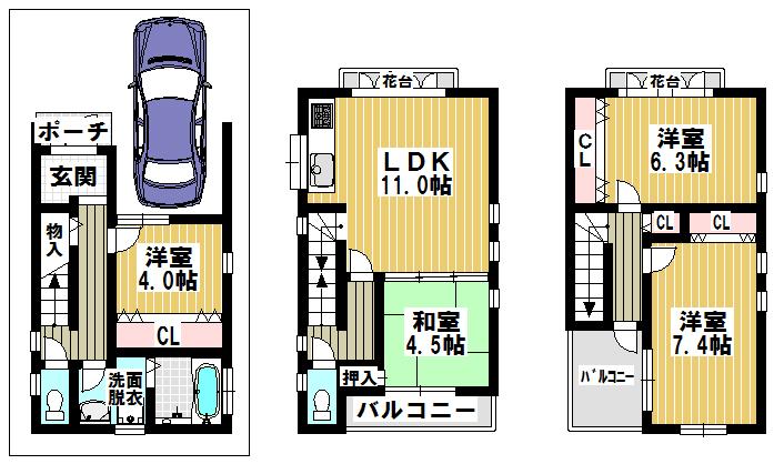 Floor plan. 22.5 million yen, 4LDK, Land area 61.64 sq m , Building area 89.77 sq m